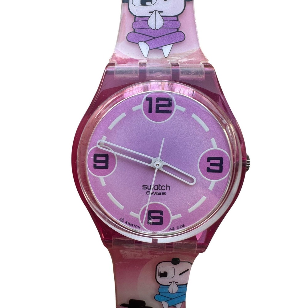 Swatch Pink Zen GP123 Vintage 2003 Cartoon Graphic Watch Swiss Made Pink Purple